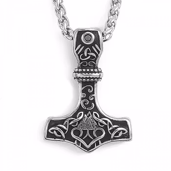 Thors mjølner i Valknut design Svart/stålfarge