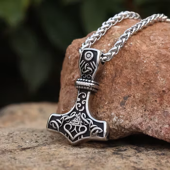 Thors mjølner i Valknut design Svart/stålfarge