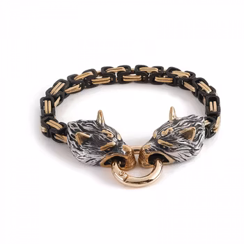 Armbånd med ulvene Gere og Freke Gull/Svart