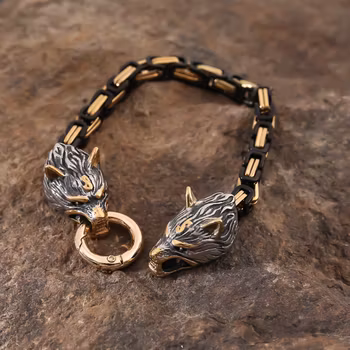 Armbånd med ulvene Gere og Freke Gull/Svart