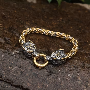 Flott matchende armbånd i kongelenke og Fenrisulven