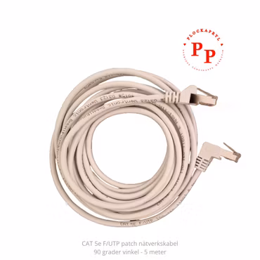 Nätverkskabel CAT5e oskärmad, 90 graders kontakt, 5m