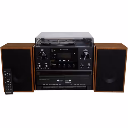 Klassisk stereoanläggning med Vinyl, Radio, CD, kassettspelare