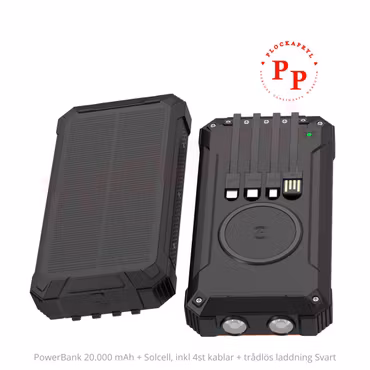 Denver PowerBank 20.000 mAh med trådlös laddning+solpanel