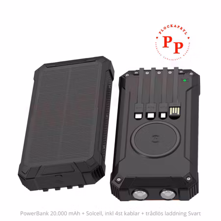 Denver PowerBank 20.000 mAh med trådlös laddning+solpanel
