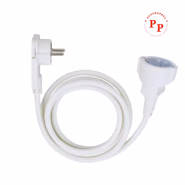 Förlängningskabel med platt kontakt, 2m - Vit