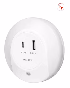 Nattlampa LED med inbyggd 18W USB laddare