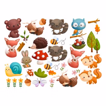 DTF Transfer Textiltryck – Woodland Collection A4 sheet