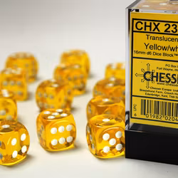Tärningar - Translucent 16mm D6 Yellow/white Dice Block (12 dice)