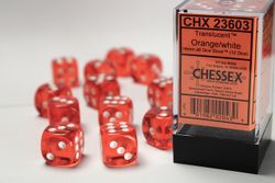 Tärningar - Translucent 16mm d6 Orange/white Dice Block (12 dice)