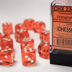 Tärningar - Translucent 16mm d6 Orange/white Dice Block (12 dice)