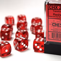 Tärningar - Translucent 16mm d6 Red/white Dice Block (12 dice)
