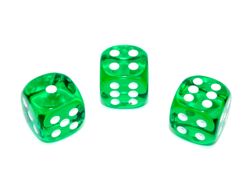 Tärningar - Translucent 16mm d6 Green/white Dice Block (12 dice)