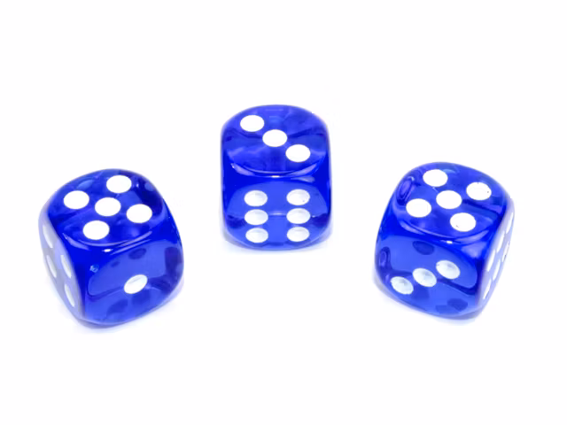 Blå-translucenta tärningar med vita prickar från Chessex | 16mm | D6