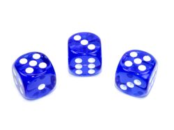 Tärningar - Translucent 16mm d6 Blue/white Dice Block (12 dice)