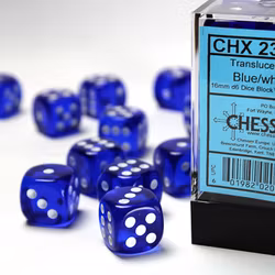 Tärningar - Translucent 16mm d6 Blue/white Dice Block (12 dice)