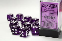 Tärningar - Translucent 16mm d6 Purple/white Dice Block (12 dice)