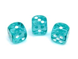 Tärningar - Translucent 16mm d6 Teal/white Dice Block (12 dice)