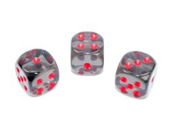 Tärningar - Translucent 16mm d6 Smoke/red Dice Block (12 dice)