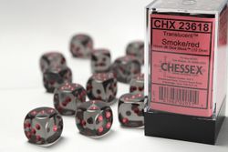 Tärningar - Translucent 16mm d6 Smoke/red Dice Block (12 dice)