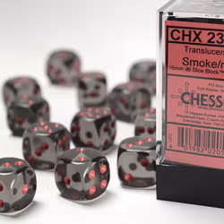 Tärningar - Translucent 16mm d6 Smoke/red Dice Block (12 dice)