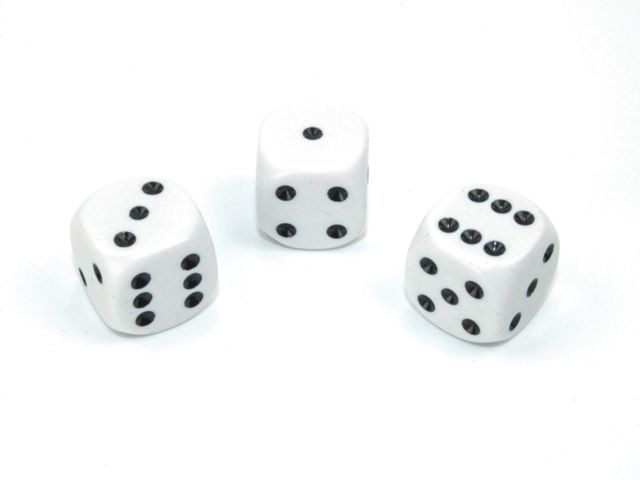 Vita tärningar med svarta prickar från Chessex | 16mm | D6