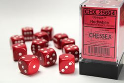 Tärningar - Opaque 16mm d6 Red/white Dice Block (12 dice)