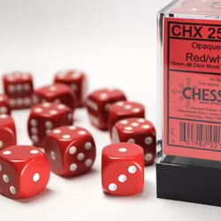 Tärningar - Opaque 16mm d6 Red/white Dice Block (12 dice)