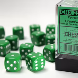 Tärningar - Opaque 16mm d6 Green/white Dice Block (12 dice)