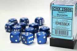 Tärningar - Opaque 16mm d6 Blue/white Dice Block (12 dice)