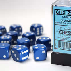 Tärningar - Opaque 16mm d6 Blue/white Dice Block (12 dice)
