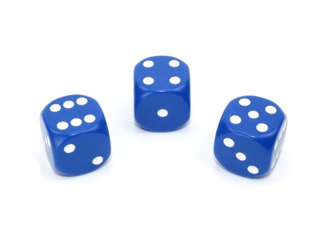 Blåa tärningar med vita prickar från Chessex | 16mm | D6