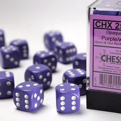 Tärningar - Opaque 16mm d6 Purple/white Dice Block (12 dice)