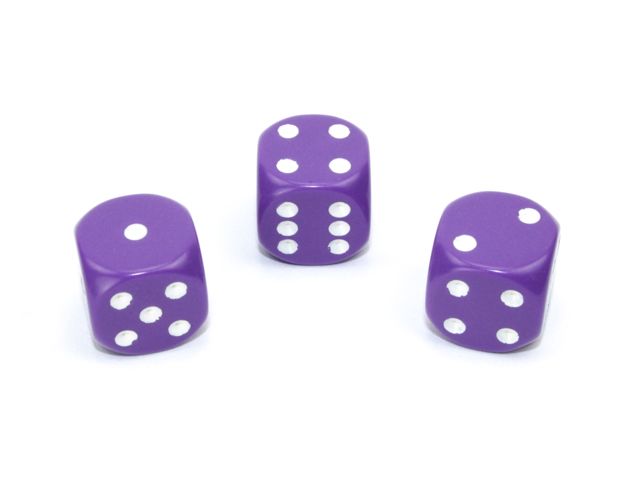 Lila tärningar med vita prickar från Chessex | 16mm | D6