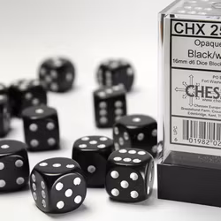 Tärningar - Opaque 16mm d6 Black/white Dice Block (12 dice)