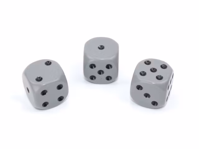 Gråa tärningar med svarta prickar från Chessex | 16mm | D6