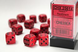Tärningar - Opaque 16mm d6 Red/black Dice Block (12 dice)