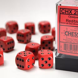 Tärningar - Opaque 16mm d6 Red/black Dice Block (12 dice)