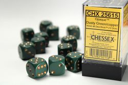 Tärningar - Opaque 16mm d6 Dusty Green/copper Dice Block (12 dice)