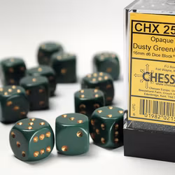 Tärningar - Opaque 16mm d6 Dusty Green/copper Dice Block (12 dice)