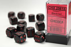 Tärningar - Opaque 16mm d6 Black/red Dice Block