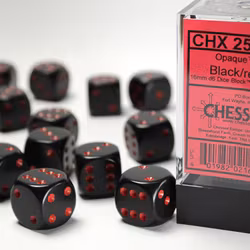 Tärningar - Opaque 16mm d6 Black/red Dice Block