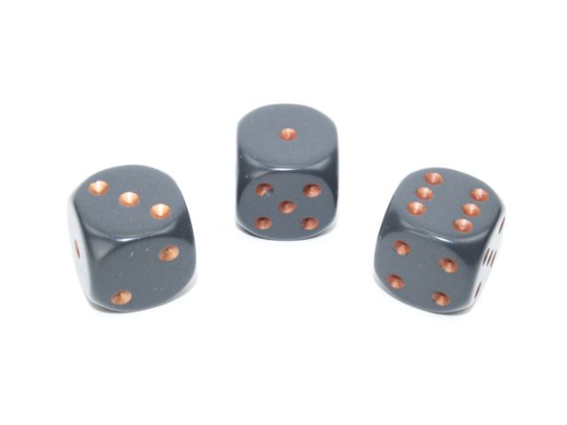 Mörkgrå tärningar med kopparfärgade prickar från Chessex | 16mm | D6
