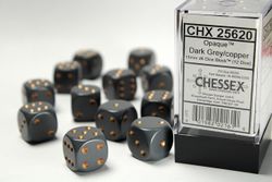 Tärningar - Opaque 16mm d6 Dark Grey/copper Dice Block (12 dice)