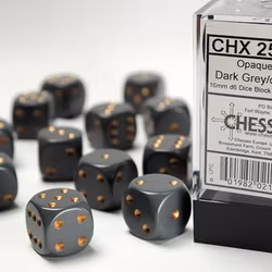 Tärningar - Opaque 16mm d6 Dark Grey/copper Dice Block (12 dice)