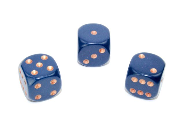 Petrolfärgade tärningar med kopparfärgade prickar från Chessex | 16mm | D6