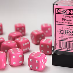 Tärningar - Opaque 16mm d6 Pink/white Dice Block (12 dice)
