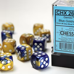 Tärningar - Gemini 16mm d6 Blue-Goldwhite Dice Block (12 dice)