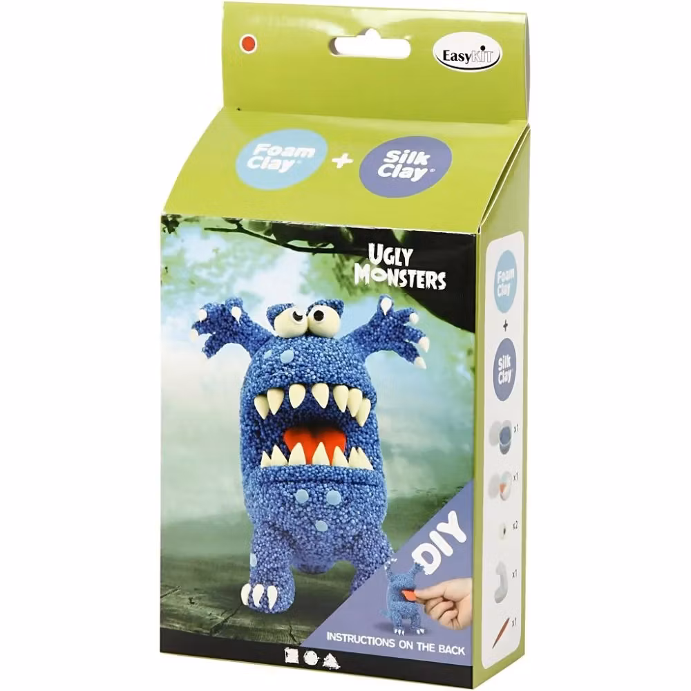 Kreativt kit – Blått Monster, förpackning snett framifrån