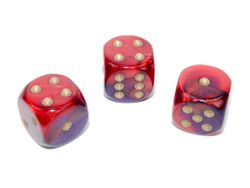 Tärningar - Gemini 16mm d6 Purple/Red/gold Dice Block (12 dice)